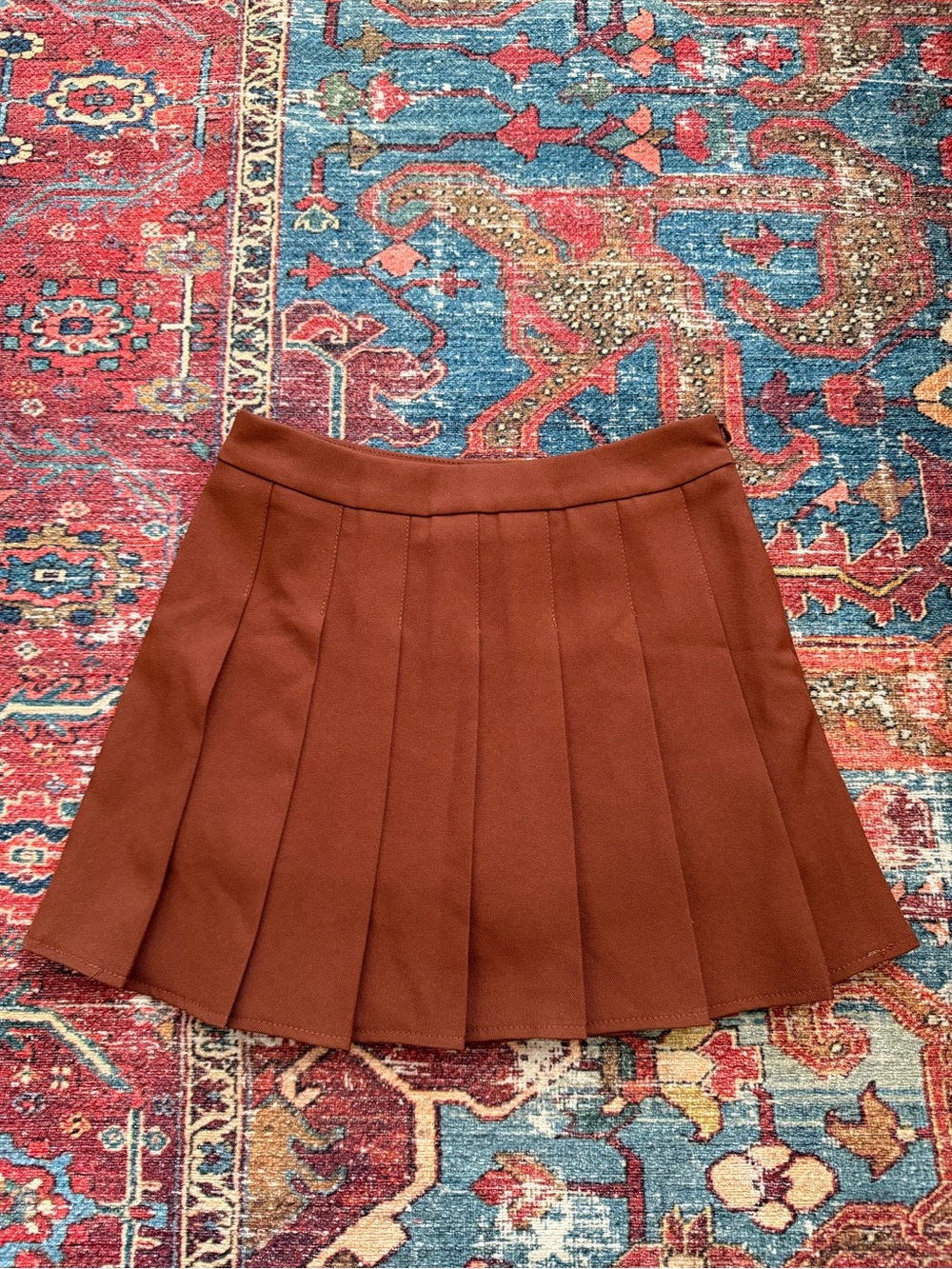 Pleated Mini Skirt in Rust Brown